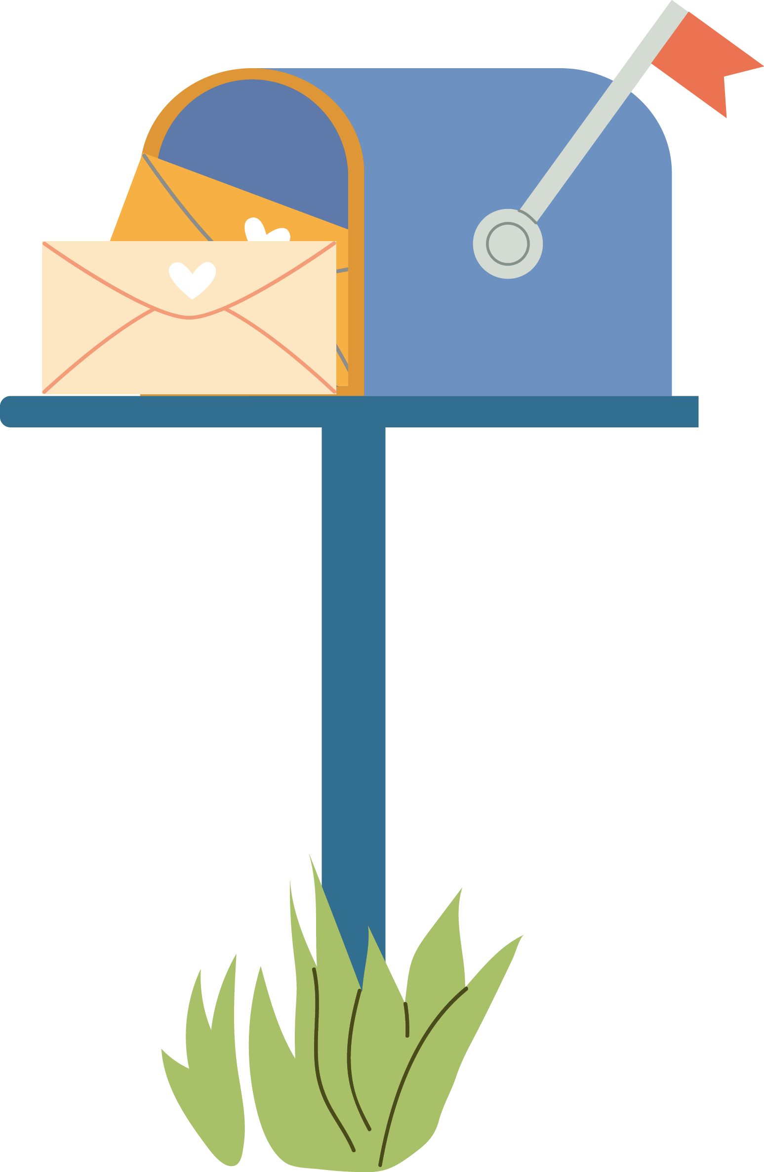 Illustration eines blauen Briefkastens mit zwei Briefen darin